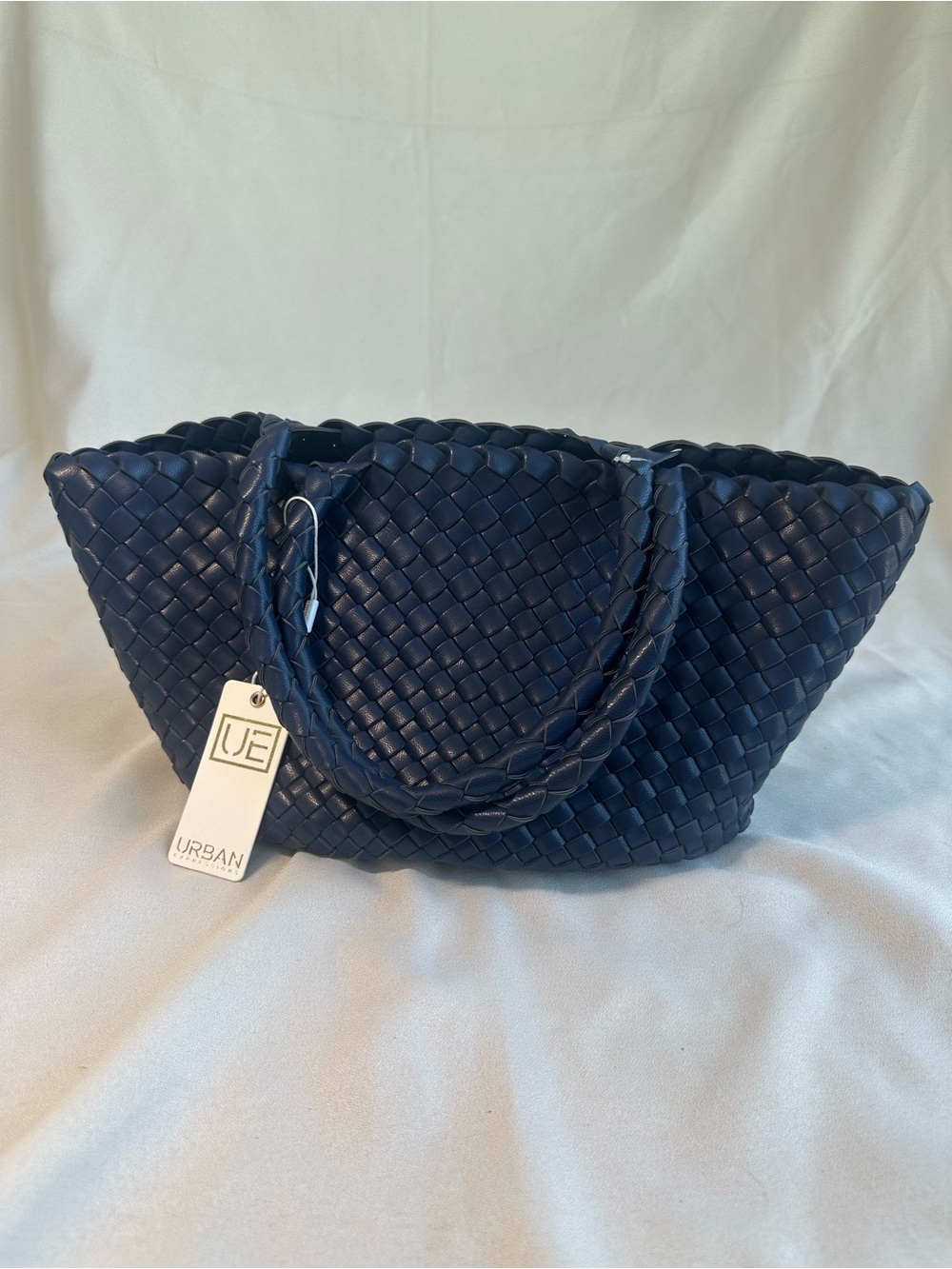Urban Expressions Woven Navy Tote with Braided Handles